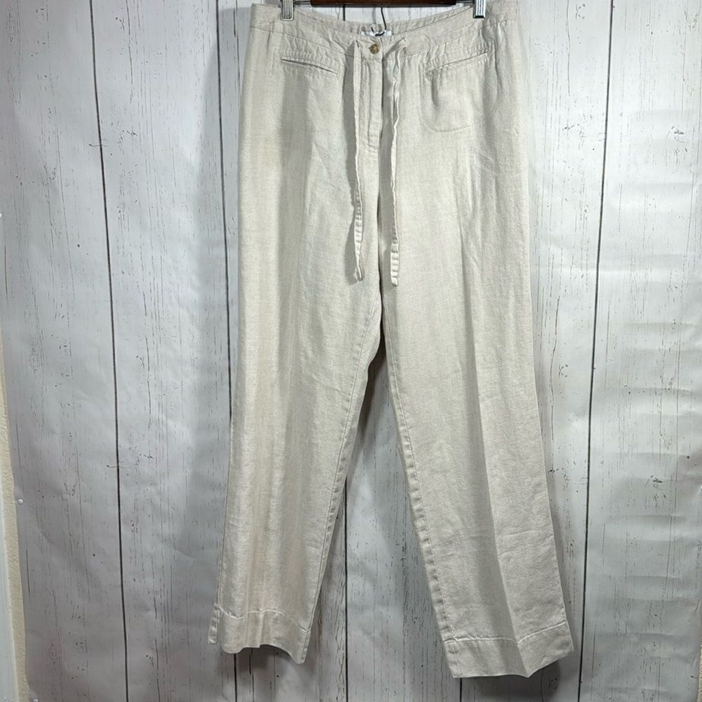 Charter Club Linen Pants Ivory Relaxed Coastal Minimalist Size 12 Sustainable